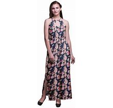 Bimba Floral Women Side Slits Long Casual Halter Maxi Dress Printed Party Wear-X-Small