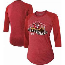 Women's Majestic Threads Scarlet San Francisco 49Ers Super Bowl LVIII Vegas Raglan 3/4-Sleeve Tri-Blend T-Shirt Size: XL
