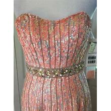 Sherri Hill Heavily Beaded Peach High Low Dress Style 8503 Size 0