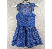 Minuet Dress Womens 1Medium Blue Floral Lace Lined Fit Flare Built-In
