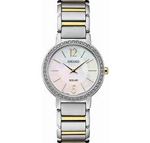 Seiko Women's Crystal Two Tone Stainless Steel Solar Watch - SUP469, Size: Small, Multicolor