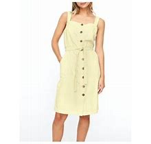 Vero Moda Womens Yellow Belted Pocketed Buttoned Twill Sleeveless Square Neck Above The Knee Sheath Dress XS