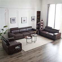 Ebern Designs Diyako 3 Piece Faux Leather Living Room Set Faux Leather In Brown | 34.6 H X 115 W X 35.4 D In | Wayfair Living Room Sets