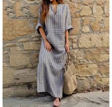 Sayhi Dresses For Women 2023 Plus Size Maxi Dress Stripped Solid V Neck Half Sleeve Casual Loose Long Dresses Grey Xxl