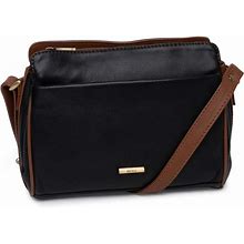 House Of Bruar Ladies Leather Front Pocket Cross Body Handbag - Black/Tan