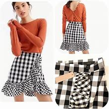 J. Crew Skirts | J.Crew Cotton Tall Ruffle Mini Skirt In Gingham In Black | Color: Black/White | Size: 00