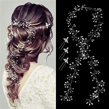 Nljihkure Bride Wedding Crystal Hair Vine Hair Accessories Extra Long Pearl And Beads Bridal Hair Vine Headband Head Pieces For Women And Girls