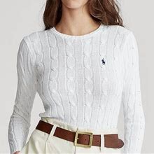 Ralph Lauren Cable-Knit Cotton Crewneck Sweater - Size L In White