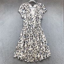Talbots Fit And Flare Dress Womens Large Petite Floral Ruched Waist