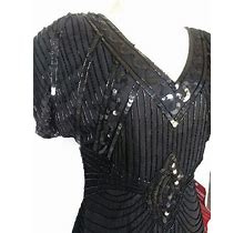 Stenay Black Dress Petite 6 8 Silk Sequin Cocktail Formal Wedding Vtg