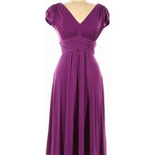 Maggy London Dresses | $179 Purple V-Neck Maggy London Ruched Dress Stretch Cocktail Work Wedding Party | Color: Purple | Size: 6
