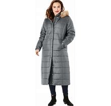 Plus Size Women's Maxi-Length Puffer Jacket With Hood By Roaman's In Gunmetal (Size 5X) Winter Coat
