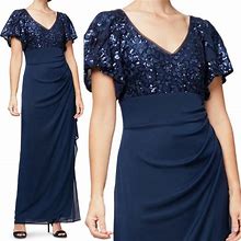 Alex Evenings Dresses | Alex Evenings Navy Ruched Embellished Empire Waist Dress Size 4 P Petite | Color: Blue | Size: 4P