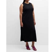 Minnie Rose Plus Plus Size Frayed-Edge Cotton-Cashmere Dress, Black, Women's, 1X, Plus Size Extended Sizes Plus Size Dresses