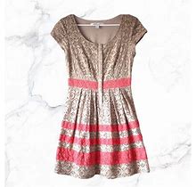 LC Lauren Conrad Orange & Beige Lace Dress - Women | Color: Beige | Size: S
