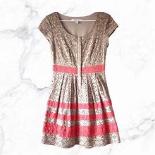 LC Lauren Conrad Orange & Beige Lace Dress - Women | Color: Beige | Size: S