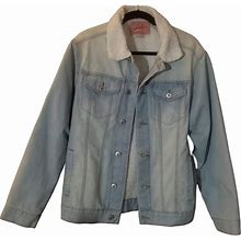 Brooklyn Cloth Men's Light Blue Jeans Denim Trucker Sherpa Jacket Button Sz L