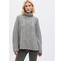 Women's 24/7 Split-Hem Cable-Knit Sweater By Gap Light Heather Gray Tall Size XL