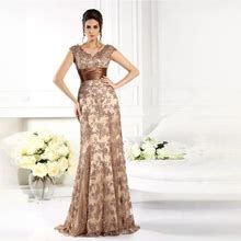 2024 Mother Of The Bride Dress Champagne Lace Long V-Neck A-Line