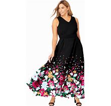 Plus Size Women's Georgette Flyaway Maxi Dress By Jessica London In Black Tossed Floral (Size 18 W)