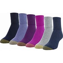 Gold Toe Women's Classic Turn Cuff Socks, 6 Pairs, Teal/Glacier/Dark Pink/Grape/Skipper Blue/Peacoat, Shoe Size: 6-9