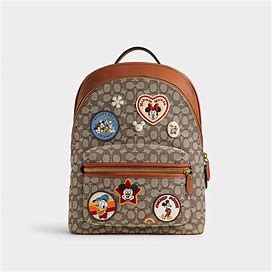 Disney X Coach Charter Backpack In Signature Textile Jacquard With Patches - Cocoa Jacquard