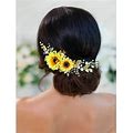 Barogirl Wedding Hair Vine Accessory Sunflower Bride Headpiece Gold Flower Headband For Women And Girls (Gold)