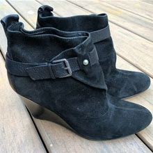 Black Suede Women's Wedge Ankle Boot Nine West 6.5 Us