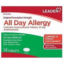 Leader All Day Allergy Cetirizine Hcl 10 Mg Tablets, 14 Ea