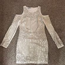 Bebe Dresses | Flash Sale!!! Exquisite Bebe Beaded Dress | Color: Silver/White | Size: S