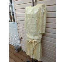 Vintage 1980S Yellow Drop Waist Dress Big Bow Pleated Bottom Size 9 10