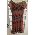 SHARAGANO Lined Knit Dress Brown Rust Tan Cap Sleeves Round Neckline Size 12