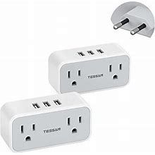 TESSAN European Travel Plug Adapter 2 Pack, US To Europe Power Adaptor With 2 AC Outlets And 3 USB Charger, Type C Converter USA To Most Of EU Euro I