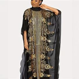Plus Size Elegant Dress, Women's Plus African Sequin Embroidered Translucent Dashiki Dress,Black,Must-Have,Temu