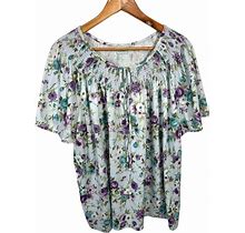 Haband Tops | Vintage Womens 3X Top Muumuu Shirt Short Sleeve Hawaiian Lounge Floral Boho | Color: Blue | Size: 3X