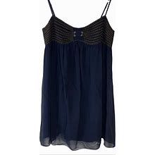 Leon Max Dresses | Leon Max Silk Limited Edition Babydoll Style Dress Beaded Front Detail Size 6 | Color: Blue/Brown | Size: 6