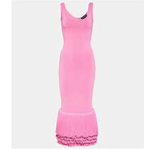 David Koma, Fringed Knitted Midi Dress, Women, Pink, XS, Dresses, Materialmix