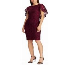 Ralph Lauren Women's Cape Overlay Lace Dress Wine Size 10