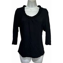 Talbots Tops | Talbots Petites Black Braided Collar Cotton Modal Short Sleeve Blouse Size M | Color: Black | Size: M