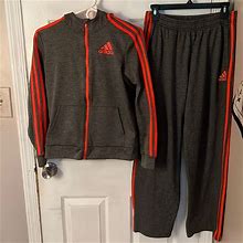 Adidas Pants & Jumpsuits | Adidas Tracksuit Gray W/Orange Stripes Jacket: Large Youth Pants: Mens Medium | Color: Gray/Orange | Size: Jacket: Youth Large Pants: Mens Medium