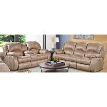 Southern Motion Cagney Brown Vintage Power Headrest Double Reclining Sofa And Console Loveseat