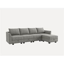 HONBAY Grey 4-Seat L-Shape Sectional Sofa Couch With Reversible Chaise, Grey