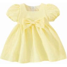 Toddler Girls Summer Dress Short Sleeve Bowknot Solid Color Ruffles Princess Dress Dance Party Dresses Baby Girl Clothes