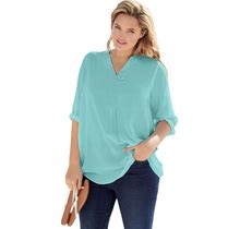 Plus Size Women's Three-Quarter Sleeve Tab-Front Tunic By Woman Within In Azure (Size 2X)