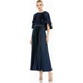 Mac Duggal Women's Pleated Caplet T-Length Gown Dress - Midnight
