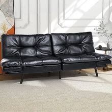 Futon Sofa Bed Modern Faux Leather Convertible Sofa Memory Foam Daybed With Adjustable Armrests For Living Room Apartment Dorm - Black