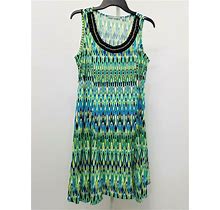 Ny Collection Petite Size L/ Green Blue Striped Sleeveless Dress Knee