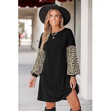 Short Spring Dresses| Leopard Print Long Sleeve T-Shirt Dress - Black - Cupshe