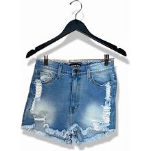 Fashion Nova Shorts | Fashion Nova High Waisted Denim Distressed Shorts | Color: Blue | Size: L