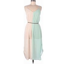 Coveted Clothing Casual Dress - Midi V-Neck Sleeveless: Green Color Block Dresses - Women's Size Medium